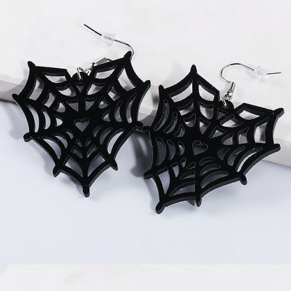 HEART SPIDER WEB HALLOWEEN EARRINGS cute goth punk fun novelty - Picture 3 of 7